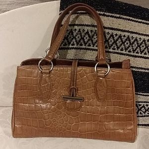 Charles Jourdan Tan Crocodile-Embossed Bag